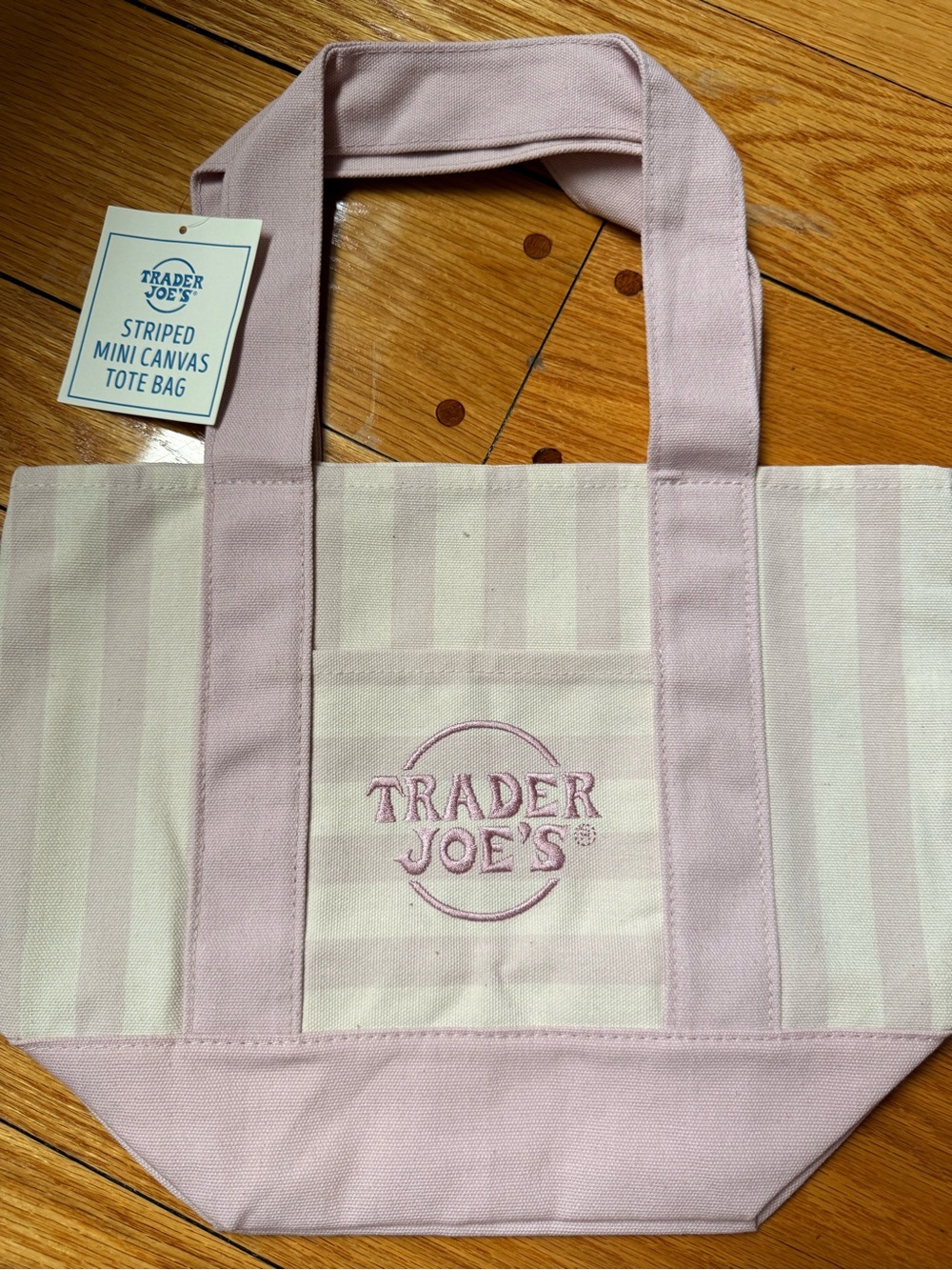 Trader Joe’s Stripe Mini Canvas Tote Bag in Light Pink. NEW EDITION-SUMMER 2026